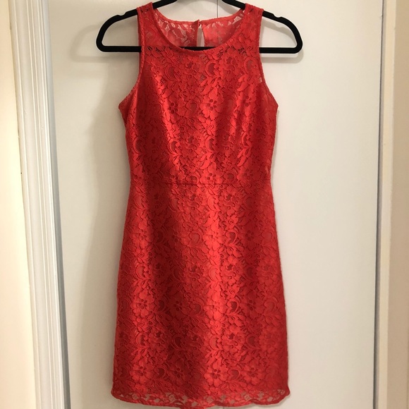 j crew red lace dress